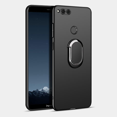 Handyhülle Hülle Kunststoff Schutzhülle Matt mit Fingerring Ständer für Huawei Honor Play 7X Schwarz