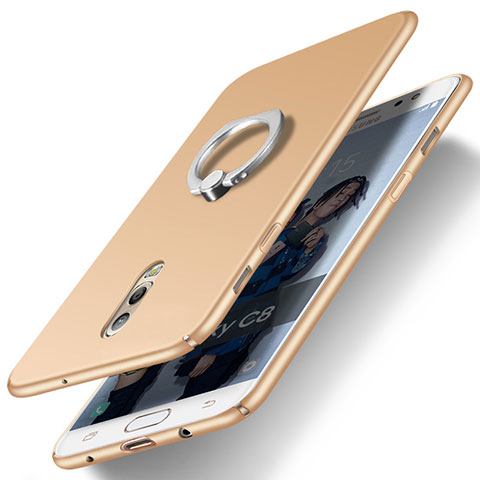 Handyhülle Hülle Kunststoff Schutzhülle Matt mit Fingerring Ständer für Samsung Galaxy C7 (2017) Gold