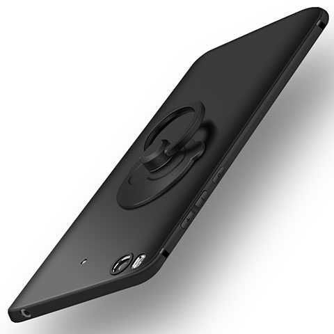 Handyhülle Hülle Kunststoff Schutzhülle Matt mit Fingerring Ständer für Xiaomi Mi 5S 4G Schwarz