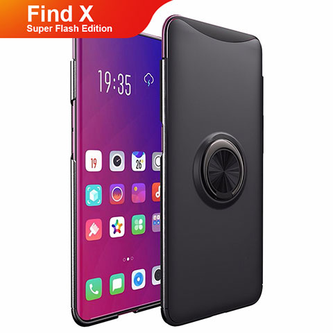 Handyhülle Hülle Kunststoff Schutzhülle Matt mit Magnetisch Fingerring Ständer für Oppo Find X Super Flash Edition Schwarz