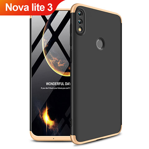 Handyhülle Hülle Kunststoff Schutzhülle Matt Vorder und Rückseite 360 Grad Q01 für Huawei Nova Lite 3 Gold und Schwarz