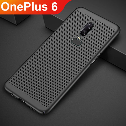 Handyhülle Hülle Kunststoff Schutzhülle Punkte Loch Tasche für OnePlus 6 Schwarz