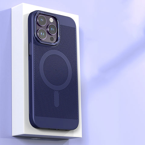 Handyhülle Hülle Kunststoff Schutzhülle Punkte Loch Tasche mit Mag-Safe Magnetic Magnetisch für Apple iPhone 15 Pro Blau