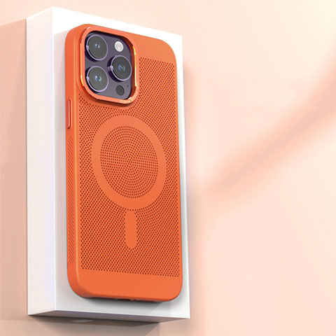 Handyhülle Hülle Kunststoff Schutzhülle Punkte Loch Tasche mit Mag-Safe Magnetic Magnetisch für Apple iPhone 15 Pro Orange