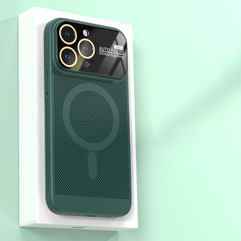 Handyhülle Hülle Kunststoff Schutzhülle Punkte Loch Tasche mit Mag-Safe Magnetic Magnetisch JS1 für Apple iPhone 15 Pro Grün