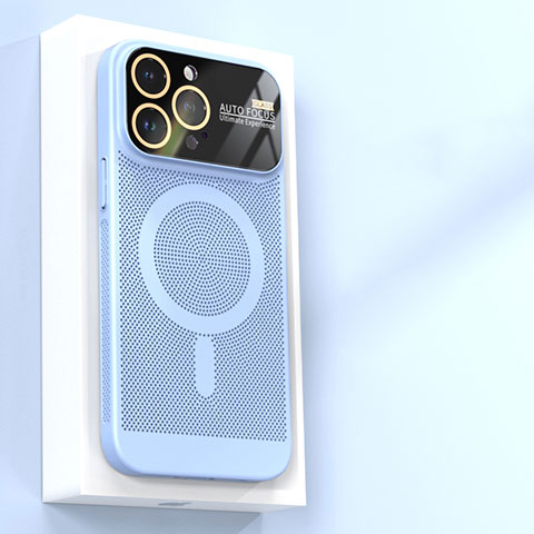 Handyhülle Hülle Kunststoff Schutzhülle Punkte Loch Tasche mit Mag-Safe Magnetic Magnetisch JS1 für Apple iPhone 15 Pro Hellblau