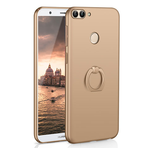 Handyhülle Hülle Kunststoff Schutzhülle Tasche Matt mit Fingerring Ständer A01 für Huawei Enjoy 7S Gold