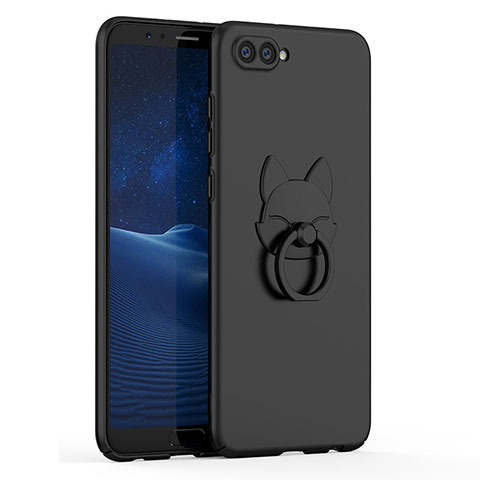 Handyhülle Hülle Kunststoff Schutzhülle Tasche Matt mit Fingerring Ständer A01 für Huawei Honor V10 Schwarz