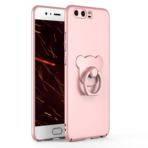 Handyhülle Hülle Kunststoff Schutzhülle Tasche Matt mit Fingerring Ständer A01 für Huawei P10 Rosegold