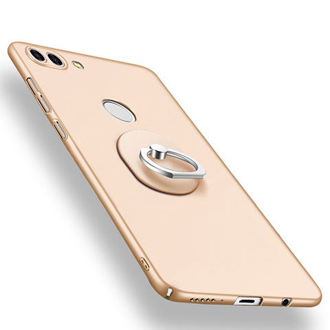 Handyhülle Hülle Kunststoff Schutzhülle Tasche Matt mit Fingerring Ständer A01 für Huawei Y9 (2018) Gold