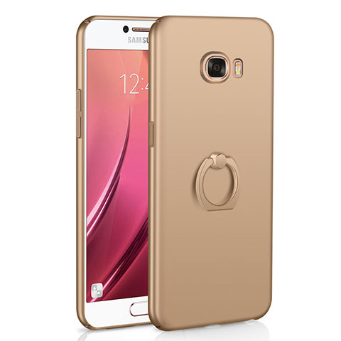 Handyhülle Hülle Kunststoff Schutzhülle Tasche Matt mit Fingerring Ständer A01 für Samsung Galaxy C5 SM-C5000 Gold