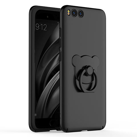 Handyhülle Hülle Kunststoff Schutzhülle Tasche Matt mit Fingerring Ständer A01 für Xiaomi Mi 6 Schwarz