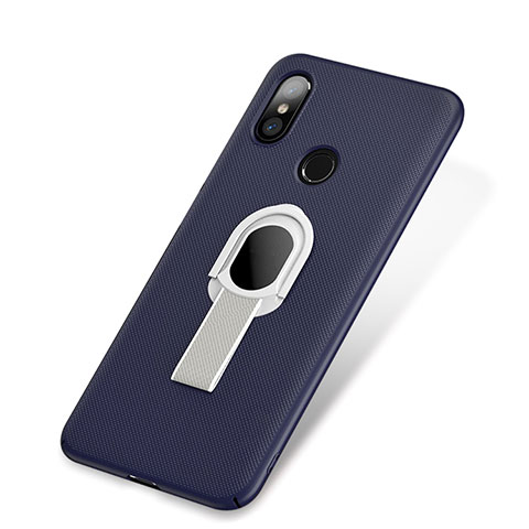 Handyhülle Hülle Kunststoff Schutzhülle Tasche Matt mit Fingerring Ständer A01 für Xiaomi Mi 8 Blau