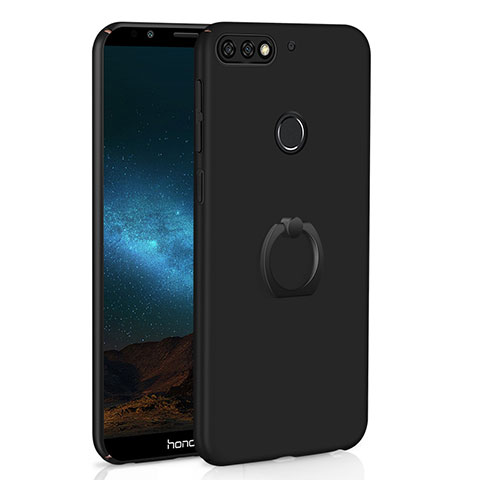 Handyhülle Hülle Kunststoff Schutzhülle Tasche Matt mit Fingerring Ständer A03 für Huawei Honor 7C Schwarz