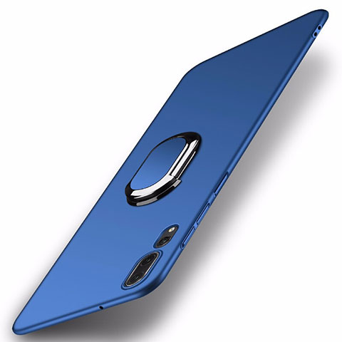 Handyhülle Hülle Kunststoff Schutzhülle Tasche Matt mit Magnetisch Fingerring Ständer P01 für Huawei P20 Pro Blau