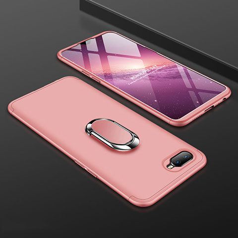 Handyhülle Hülle Kunststoff Schutzhülle Tasche Matt mit Magnetisch Fingerring Ständer P01 für Oppo K1 Rosegold