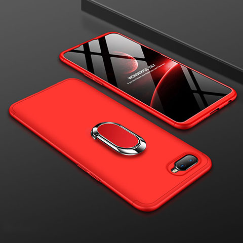 Handyhülle Hülle Kunststoff Schutzhülle Tasche Matt mit Magnetisch Fingerring Ständer P01 für Oppo RX17 Neo Rot