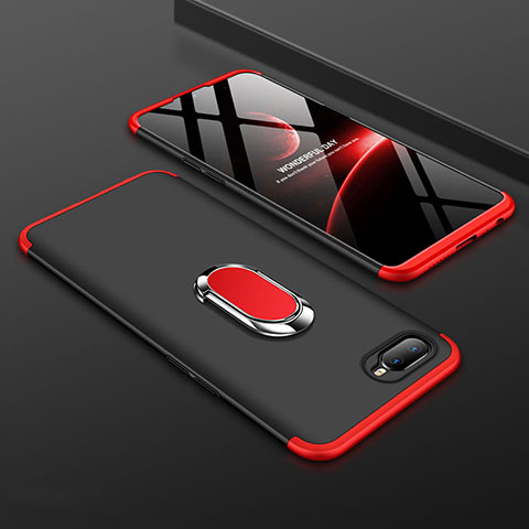 Handyhülle Hülle Kunststoff Schutzhülle Tasche Matt mit Magnetisch Fingerring Ständer P01 für Oppo RX17 Neo Rot und Schwarz