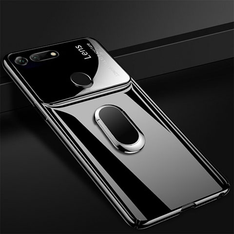 Handyhülle Hülle Kunststoff Schutzhülle Tasche Matt mit Magnetisch Fingerring Ständer P02 für Huawei Honor V20 Schwarz