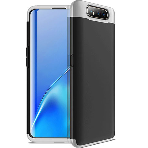 Handyhülle Hülle Kunststoff Schutzhülle Tasche Matt Vorder und Rückseite 360 Grad C01 für Samsung Galaxy A90 4G Silber und Schwarz