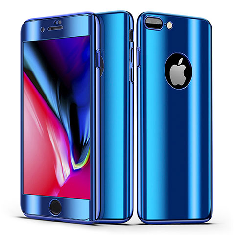 Handyhülle Hülle Kunststoff Schutzhülle Tasche Matt Vorder und Rückseite 360 Grad für Apple iPhone 7 Plus Blau