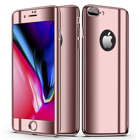 Handyhülle Hülle Kunststoff Schutzhülle Tasche Matt Vorder und Rückseite 360 Grad für Apple iPhone 7 Plus Rosegold