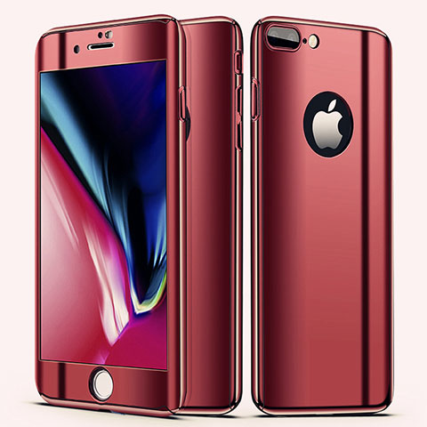 Handyhülle Hülle Kunststoff Schutzhülle Tasche Matt Vorder und Rückseite 360 Grad für Apple iPhone 7 Plus Rot