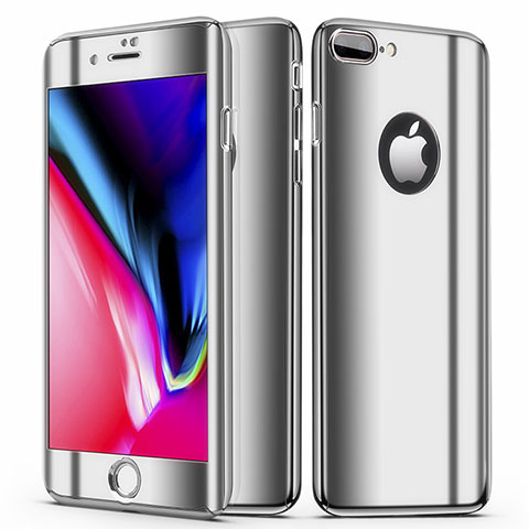 Handyhülle Hülle Kunststoff Schutzhülle Tasche Matt Vorder und Rückseite 360 Grad für Apple iPhone 8 Plus Silber