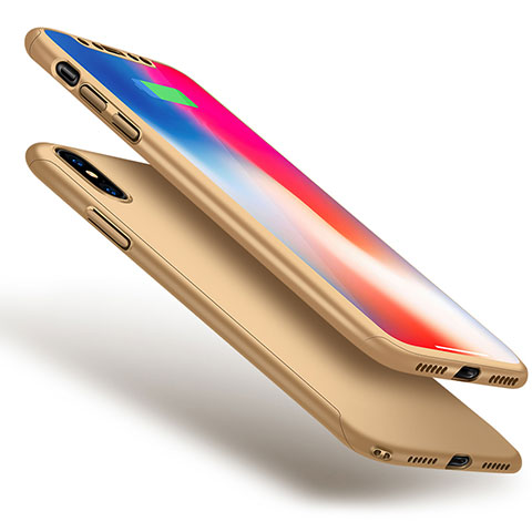 Handyhülle Hülle Kunststoff Schutzhülle Tasche Matt Vorder und Rückseite 360 Grad für Apple iPhone X Gold