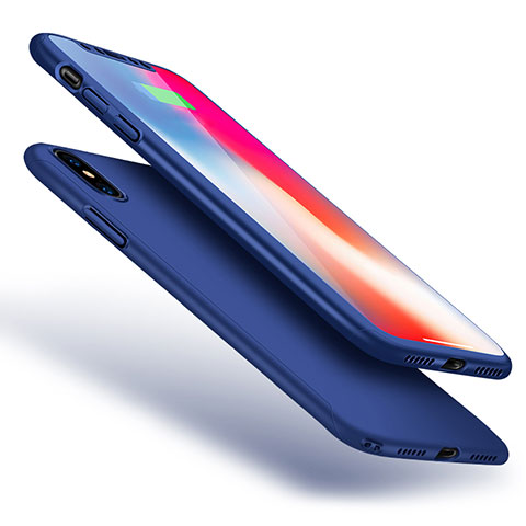 Handyhülle Hülle Kunststoff Schutzhülle Tasche Matt Vorder und Rückseite 360 Grad für Apple iPhone Xs Blau