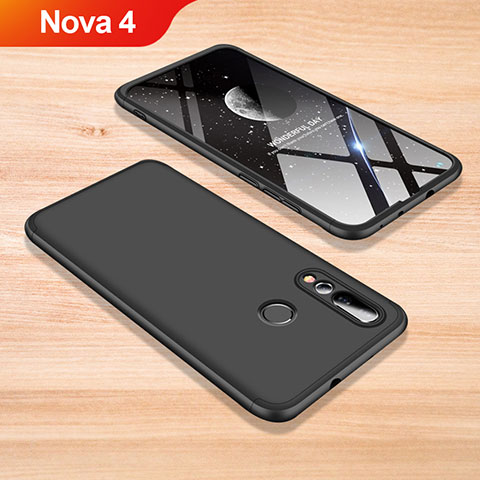 Handyhülle Hülle Kunststoff Schutzhülle Tasche Matt Vorder und Rückseite 360 Grad für Huawei Nova 4 Schwarz