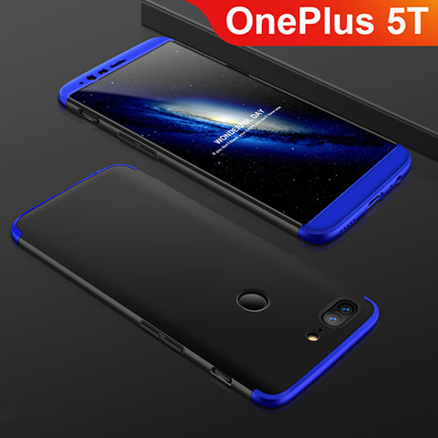 Handyhülle Hülle Kunststoff Schutzhülle Tasche Matt Vorder und Rückseite 360 Grad für OnePlus 5T A5010 Blau und Schwarz