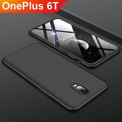 Handyhülle Hülle Kunststoff Schutzhülle Tasche Matt Vorder und Rückseite 360 Grad für OnePlus 6T Schwarz