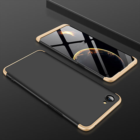 Handyhülle Hülle Kunststoff Schutzhülle Tasche Matt Vorder und Rückseite 360 Grad für Oppo A3 Gold und Schwarz