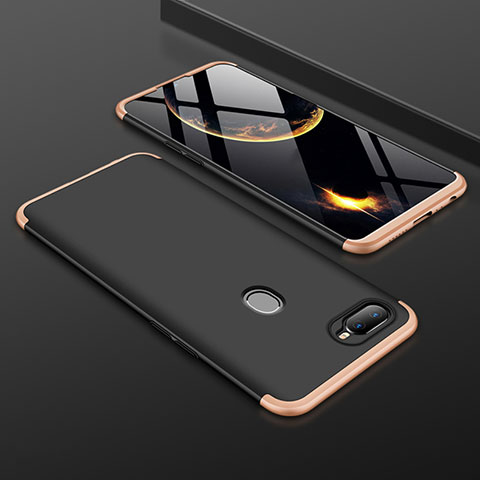 Handyhülle Hülle Kunststoff Schutzhülle Tasche Matt Vorder und Rückseite 360 Grad für Oppo A7 Gold und Schwarz