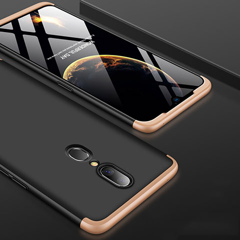 Handyhülle Hülle Kunststoff Schutzhülle Tasche Matt Vorder und Rückseite 360 Grad für Oppo A9 Gold und Schwarz