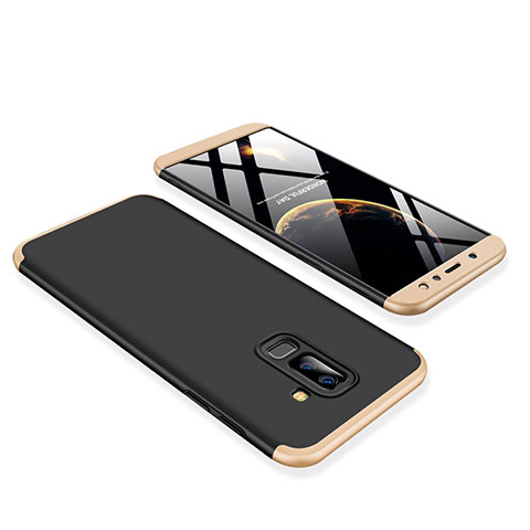 Handyhülle Hülle Kunststoff Schutzhülle Tasche Matt Vorder und Rückseite 360 Grad für Samsung Galaxy A6 Plus (2018) Gold und Schwarz