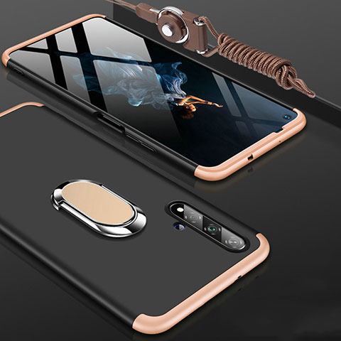 Handyhülle Hülle Kunststoff Schutzhülle Tasche Matt Vorder und Rückseite 360 Grad mit Fingerring Ständer für Huawei Nova 5T Gold und Schwarz