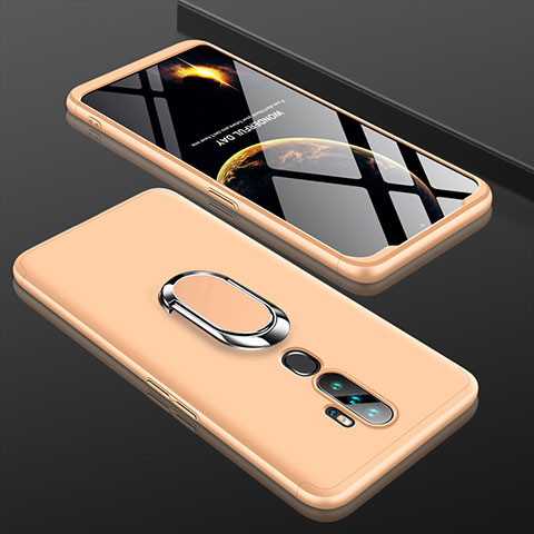 Handyhülle Hülle Kunststoff Schutzhülle Tasche Matt Vorder und Rückseite 360 Grad mit Fingerring Ständer für Oppo A9 (2020) Gold