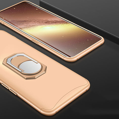 Handyhülle Hülle Kunststoff Schutzhülle Tasche Matt Vorder und Rückseite 360 Grad mit Fingerring Ständer für Oppo Find X Gold