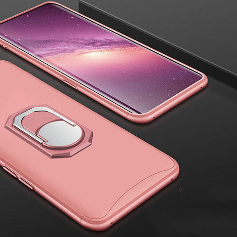 Handyhülle Hülle Kunststoff Schutzhülle Tasche Matt Vorder und Rückseite 360 Grad mit Fingerring Ständer für Oppo Find X Rosegold