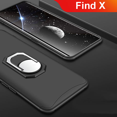 Handyhülle Hülle Kunststoff Schutzhülle Tasche Matt Vorder und Rückseite 360 Grad mit Fingerring Ständer für Oppo Find X Schwarz