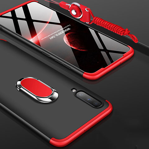 Handyhülle Hülle Kunststoff Schutzhülle Tasche Matt Vorder und Rückseite 360 Grad mit Fingerring Ständer für Samsung Galaxy A70S Rot und Schwarz