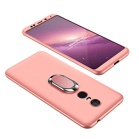 Handyhülle Hülle Kunststoff Schutzhülle Tasche Matt Vorder und Rückseite 360 Grad mit Fingerring Ständer für Xiaomi Redmi 5 Plus Rosegold