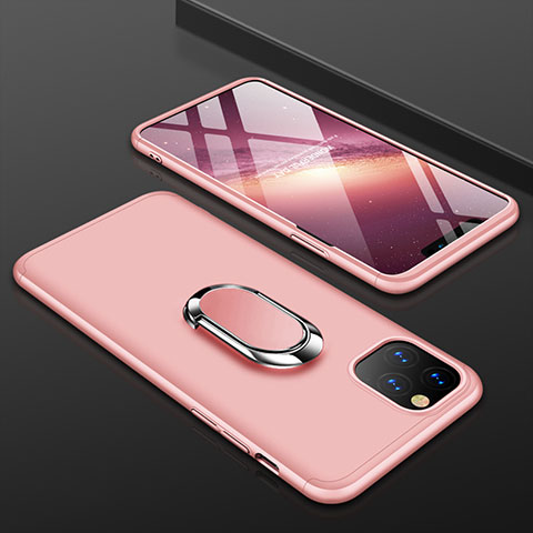 Handyhülle Hülle Kunststoff Schutzhülle Tasche Matt Vorder und Rückseite 360 Grad mit Fingerring Ständer R01 für Apple iPhone 11 Pro Max Rosegold