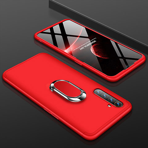 Handyhülle Hülle Kunststoff Schutzhülle Tasche Matt Vorder und Rückseite 360 Grad mit Fingerring Ständer R01 für Oppo K5 Rot