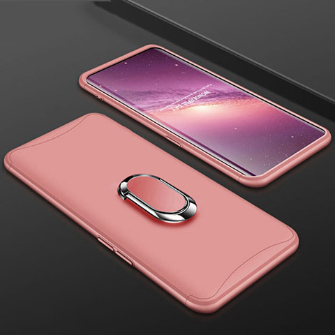 Handyhülle Hülle Kunststoff Schutzhülle Tasche Matt Vorder und Rückseite 360 Grad mit Fingerring Ständer S01 für Oppo Find X Rosegold