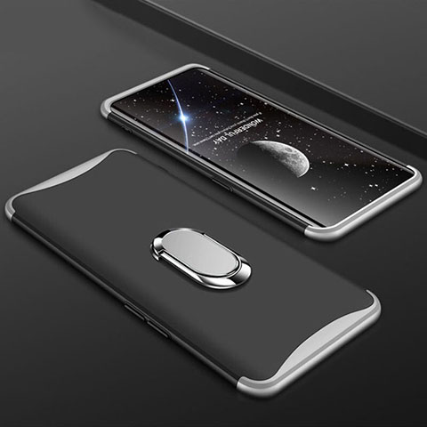 Handyhülle Hülle Kunststoff Schutzhülle Tasche Matt Vorder und Rückseite 360 Grad mit Fingerring Ständer S01 für Oppo Find X Silber