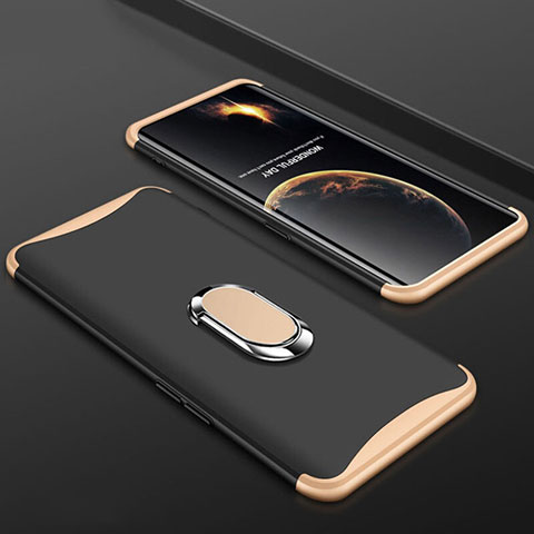 Handyhülle Hülle Kunststoff Schutzhülle Tasche Matt Vorder und Rückseite 360 Grad mit Fingerring Ständer S01 für Oppo Find X Super Flash Edition Gold und Schwarz