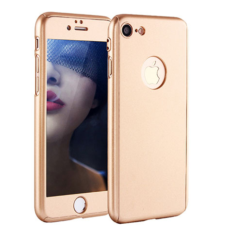 Handyhülle Hülle Kunststoff Schutzhülle Tasche Matt Vorder und Rückseite 360 Grad P01 für Apple iPhone 8 Gold